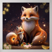Niedliches Orange Fox Mama & Baby Art Kinderzimmer Poster (Vorne)