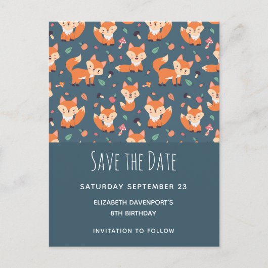 Niedliches Orange Fox Muster Save the Date Einladungspostkarte (Vorderseite)