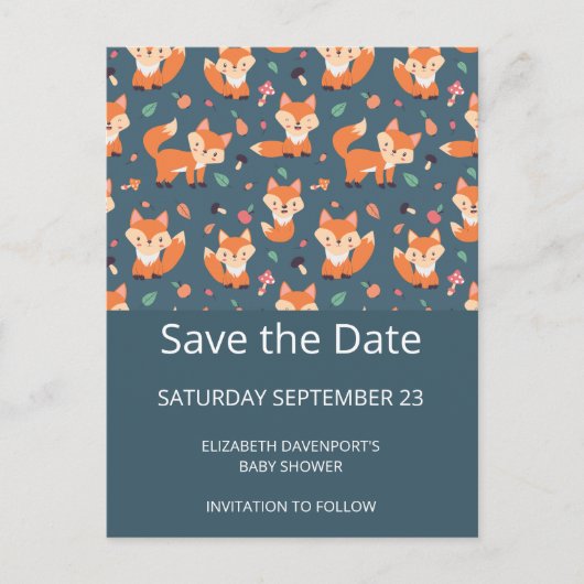 Niedliches Orange Fox Muster Save the Date Einladungspostkarte (Vorderseite)