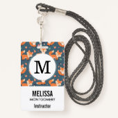 Niedliches Orange Fox Tiermuster Ausweis (Rückseite mit Schlüsselband)