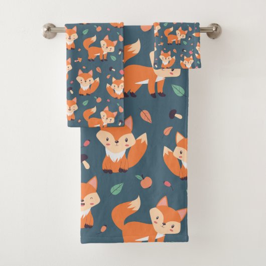 Niedliches Orange Fox Tiermuster Badhandtuch Set (Insitu)