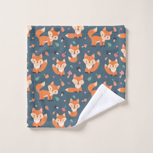 Niedliches Orange Fox Tiermuster Badhandtuch Set (Waschlappen)