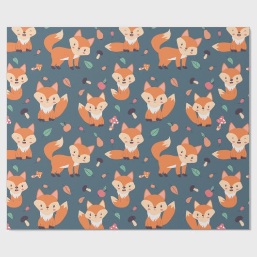 Niedliches Orange Fox Tiermuster Geschenkpapier (Flach)
