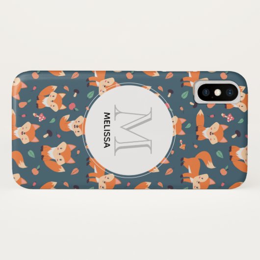 Niedliches Orange Fox Tiermuster Monogramm Case-Mate iPhone Hülle (Rückseite (Horizontal))