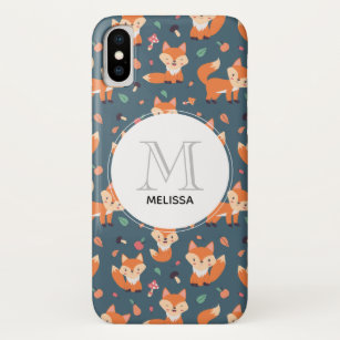 Niedliches Orange Fox Tiermuster Monogramm Case-Mate iPhone Hülle