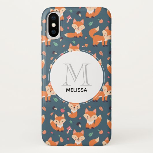 Niedliches Orange Fox Tiermuster Monogramm Case-Mate iPhone Hülle (Rückseite)