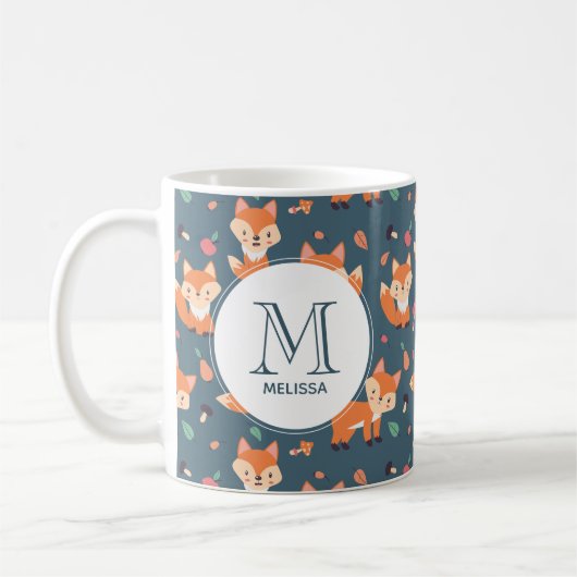 Niedliches Orange Fox Tiermuster Monogramm Kaffeetasse (Links)