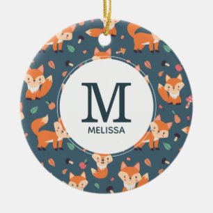 Niedliches Orange Fox Tiermuster Monogramm Keramik Ornament
