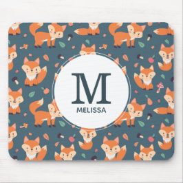 Niedliches Orange Fox Tiermuster Monogramm Mousepad