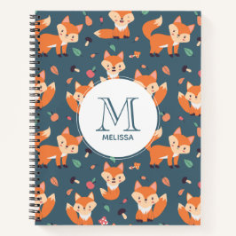 Niedliches Orange Fox Tiermuster Monogramm Notizblock