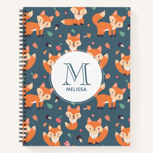 Niedliches Orange Fox Tiermuster Monogramm Notizblock (Vorderseite)