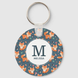 Niedliches Orange Fox Tiermuster Monogramm Schlüsselanhänger