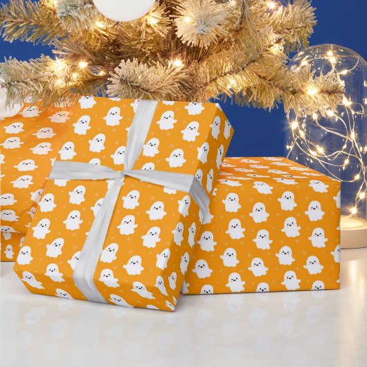 Niedliches Orange-Ghost-Muster - Halloween-Design Geschenkpapier (Feiertage)