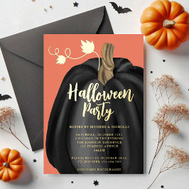 Niedliches Orange Gold Pumpkin Halloween-Party Folieneinladung