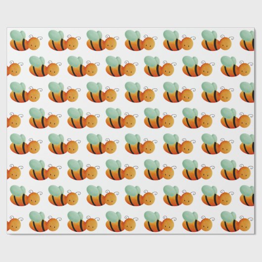 Niedliches Orange Honey Bee Pattern Illustriert Geschenkpapier (Flach)