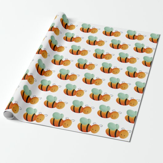 Niedliches Orange Honey Bee Pattern Illustriert Geschenkpapier (Ungerollt)