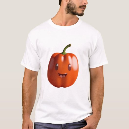 Niedliches Orange Paprika Frucht mit Gesichtsausdr T-Shirt (Vorderseite)