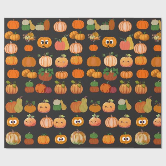 Niedliches Orange Pumpkin Patternpapier Geschenkpapier (Flach)