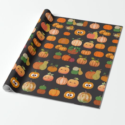 Niedliches Orange Pumpkin Patternpapier Geschenkpapier (Ungerollt)