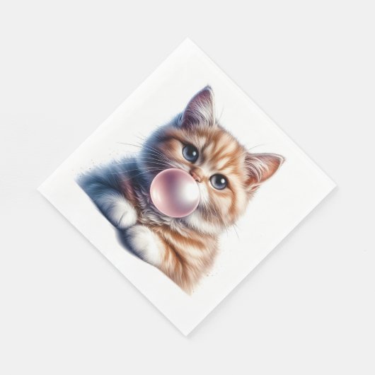 Niedliches Orange Tabby Cat Blasble Gum Kinderzimm Serviette (Ecke)