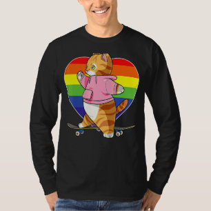 Niedliches Orange Tabby Cat Skateboarder Regenboge T-Shirt