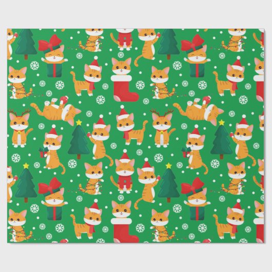 Niedliches Orange Tabby Weihnachtswrapping Geschenkpapier (Flach)