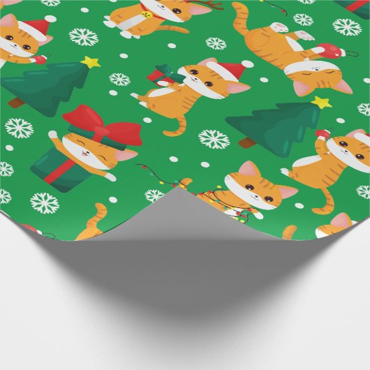 Niedliches Orange Tabby Weihnachtswrapping Geschenkpapier (Ecke)