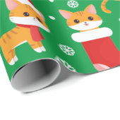 Niedliches Orange Tabby Weihnachtswrapping Geschenkpapier (Rolleneckpunkt)