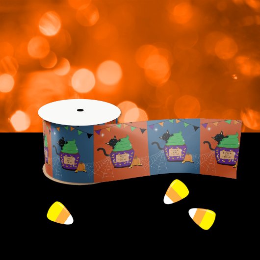 Niedliches Orange und Blue Black Cat Halloween Rib Satinband