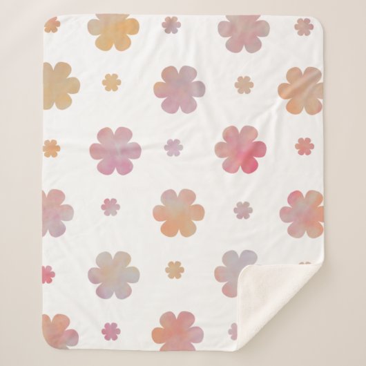 Niedliches Orange- und Rosa-Blume-Muster Sherpadecke (Vorderseite)