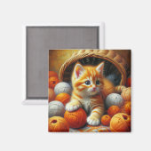 Niedliches Orange- und White Kitten-Spiel im Garn Magnet (Vorderseite/Rückseite)