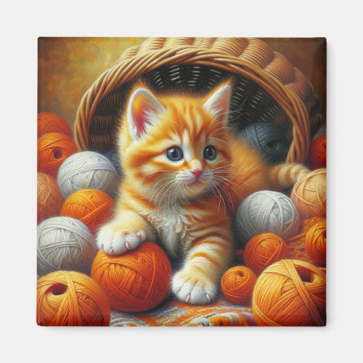 Niedliches Orange- und White Kitten-Spiel im Garn Magnet (Vorne)