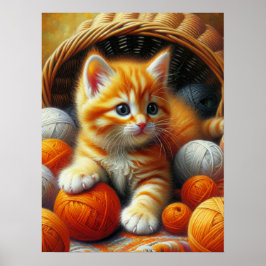 Niedliches Orange- und White Kitten-Spiel im Garn Poster