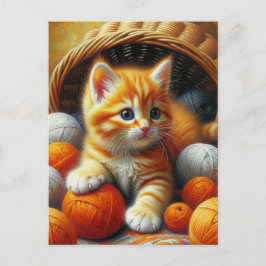 Niedliches Orange- und White Kitten-Spiel im Garn Postkarte