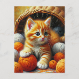 Niedliches Orange- und White Kitten-Spiel im Garn Postkarte