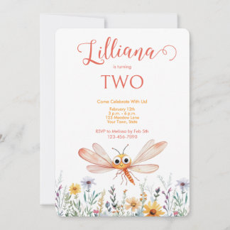 Niedliches Orange Watercolor Dragonfly Girl's Birt Einladung