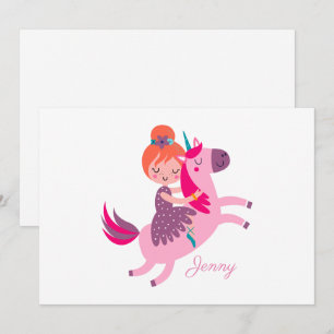 Niedliches Orangefarbenes Girl Reiten auf einem Ei Feiertagskarte