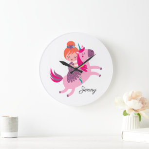 Niedliches Orangefarbenes Girl Reiten auf einem Ei Große Wanduhr