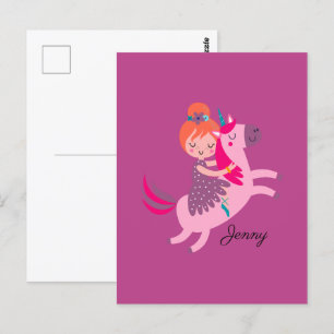 Niedliches Orangefarbenes Girl Reiten auf einem Ei Postkarte