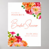 Niedliches orangefarbenes und hellrosa Blumenmuste Poster (Vorne)