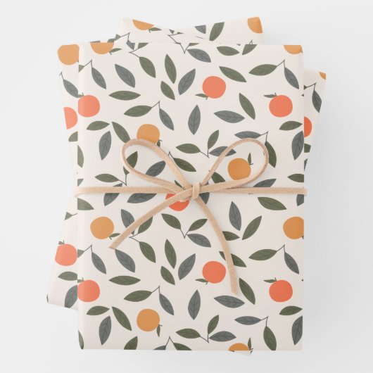 Niedliches Orangen- und Blätter-Muster Geschenkpapier Set (Beispiel)