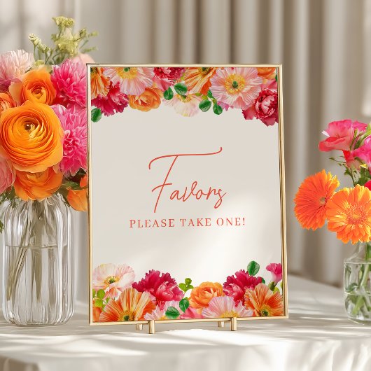 Niedliches Orangen- und Hellrosa-Blütenplakat Poster