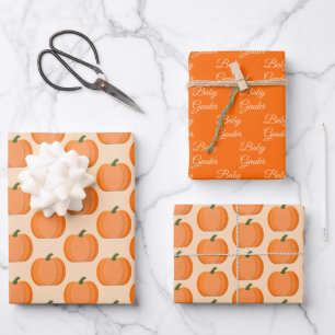 Niedliches Orangengeschlecht neutrales Kürbismuste Geschenkpapier Set