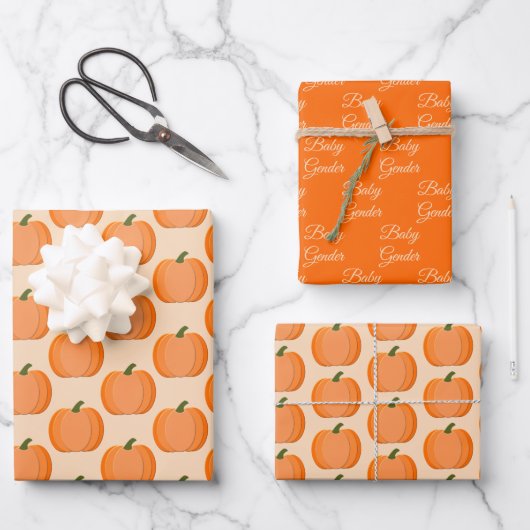 Niedliches Orangengeschlecht neutrales Kürbismuste Geschenkpapier Set (Vorderseite)