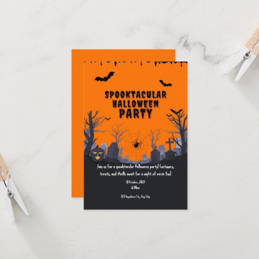 Niedliches Orangenghost-Halloween-Party Einladung (Vorderseite/Rückseite Beispiel)