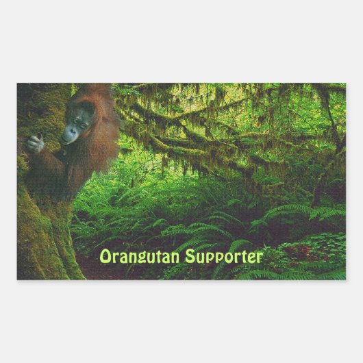 Niedliches Orangutan-Spiel im Dschungelaufkleber Rechteckiger Aufkleber (Vorderseite)