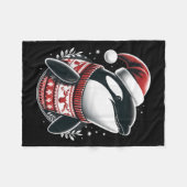 Niedliches Orca mit Weihnachtsmannmütze Whale Weih Fleecedecke (Vorderseite (Horizontal))