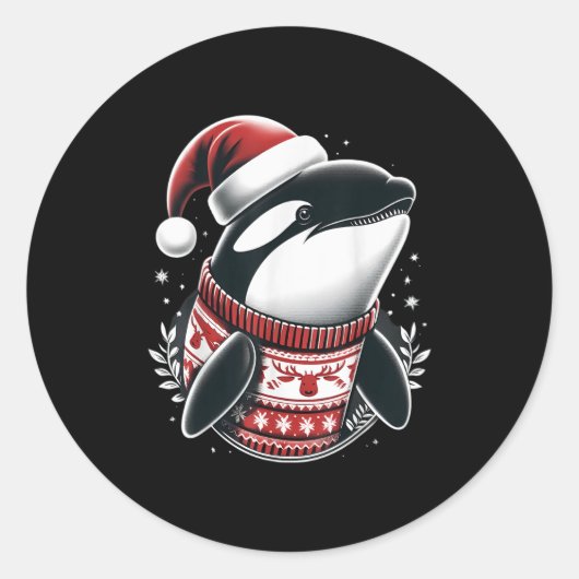 Niedliches Orca mit Weihnachtsmannmütze Whale Weih Runder Aufkleber (Vorderseite)