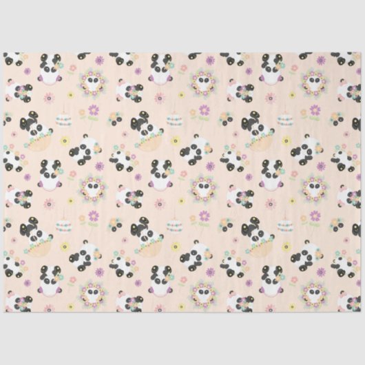 Niedliches Oriental Pandas Muster in Beige Seidenpapier (Vorderseite)