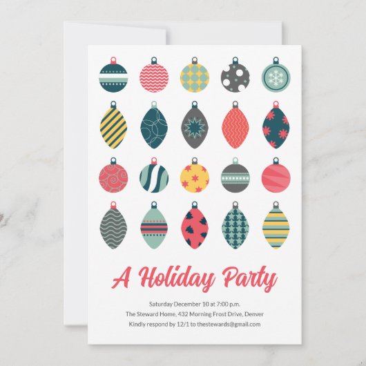 Niedliches Ornament Weihnachten Party Einladung (Vorderseite)